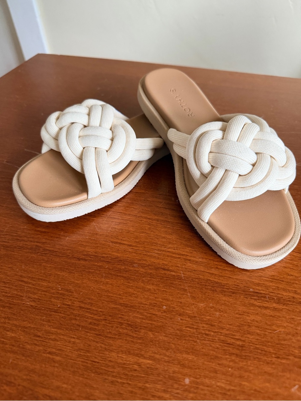 Rothy's Cream Knotted Slide Sandals